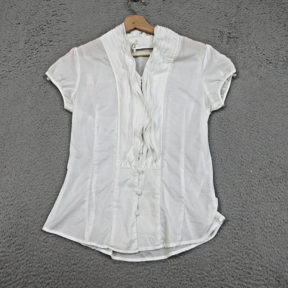 Lapis Ruffle Pleated Blouse Womens X Small White Sheer Feminine Romantic Girlie